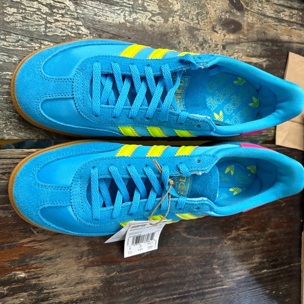 adidas Handball Spezial Blue Yellow Pink Gum Womens 7.5 New SKU ADHS-7.5-NB - Picture 2 of 9